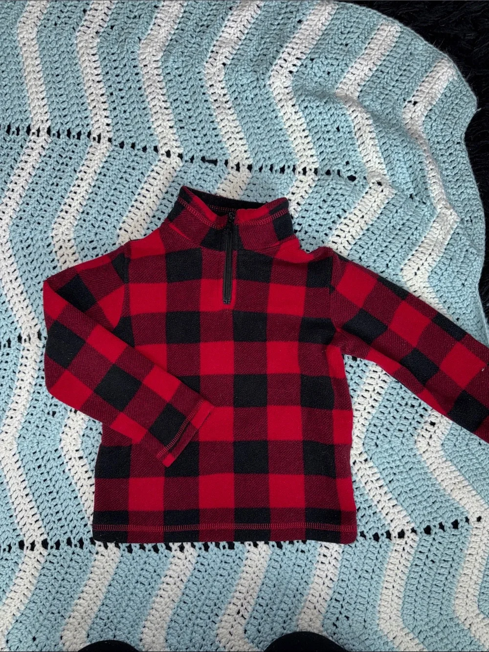The Children's Place Red and Black Buffalo Plaid Half-Zip Sweater